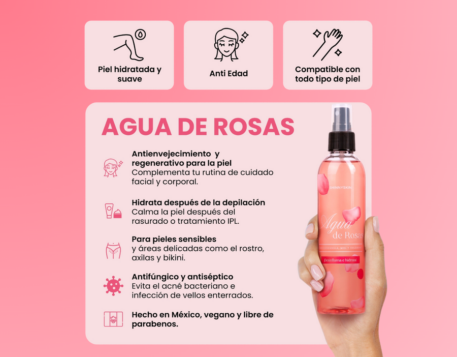 Tónico Post-Depilación de Agua de Rosas - Hidrata y Suaviza