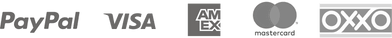 Pagos aceptados de PayPal, Visa, American Express, Mastercard y Oxxo